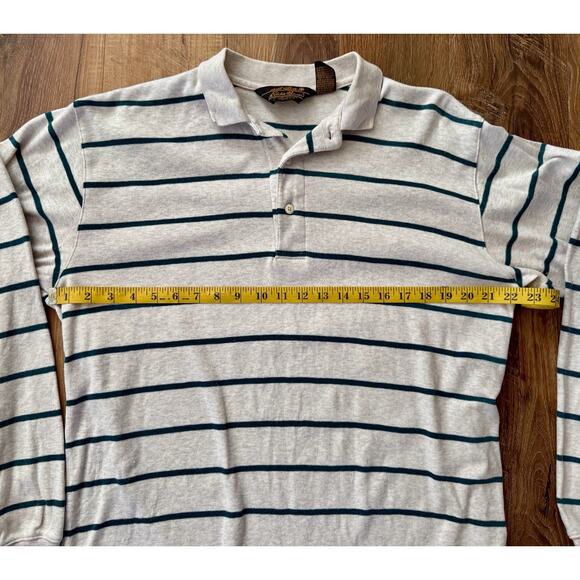 Vintage Eddie Bauer Rugby Shirt Men's MT Cream Green Stripe,Rugby 90s EUC - Picture 4 of 10